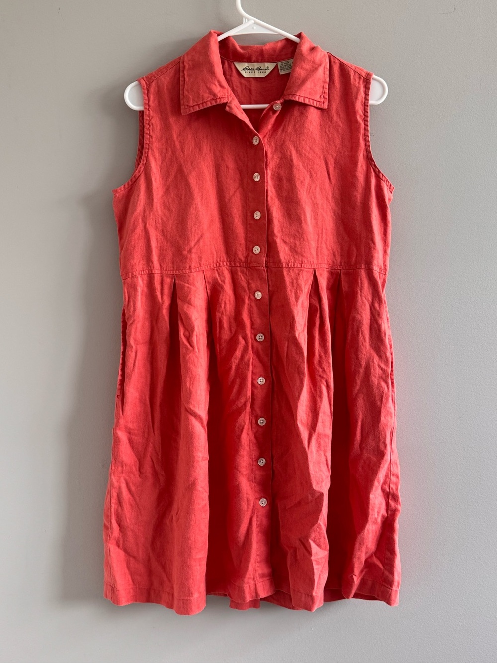 Eddie Bauer Sleeveless Button-Front Mini Dress in Coral Red